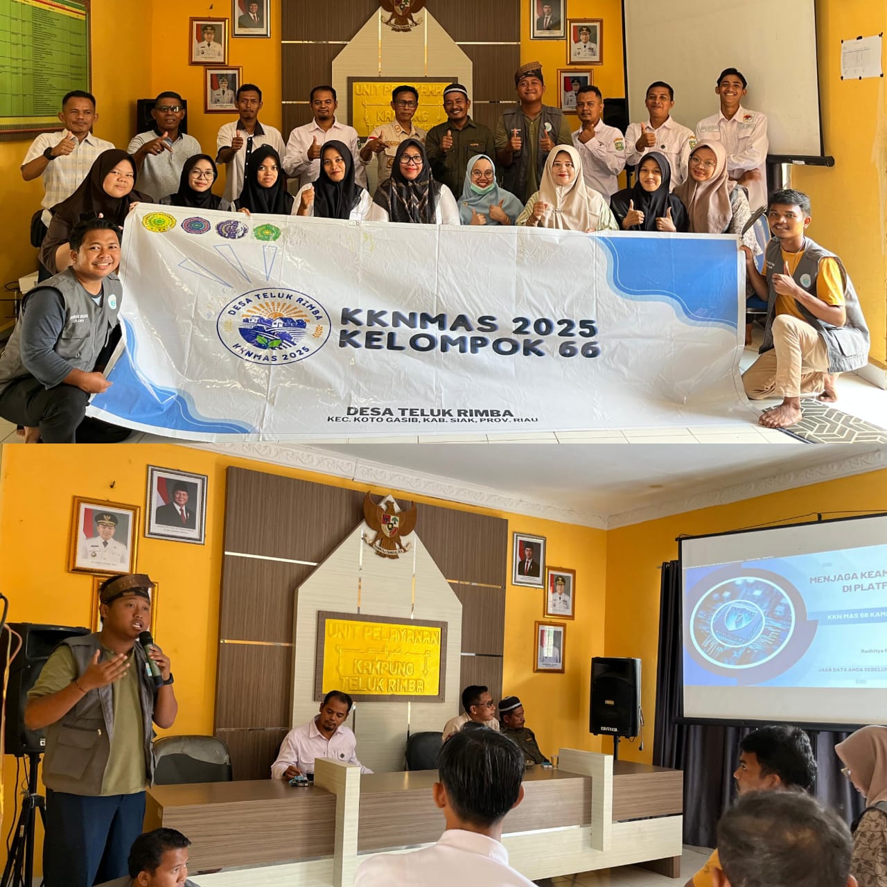 KKNMAS Kelompok 66 Desa Teluk Rimba mengadakan Sosialisasi Menjaga Keamanan Data di Platform Digital & Launching Sosial Media Desa